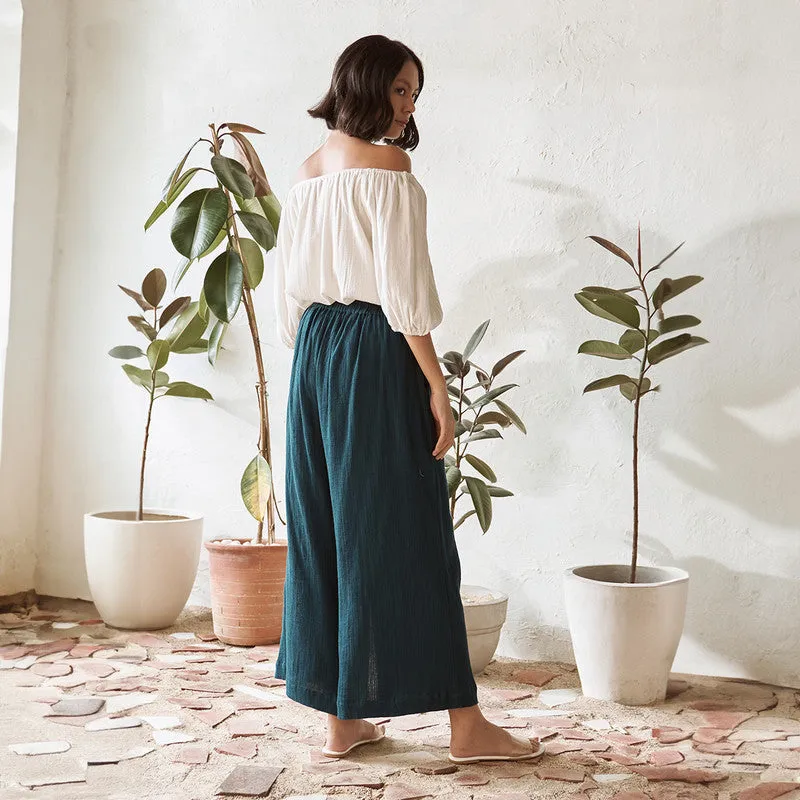 Cotton Solid Top For Women | Relaxed Fit | Off Shoulder | Pearl White