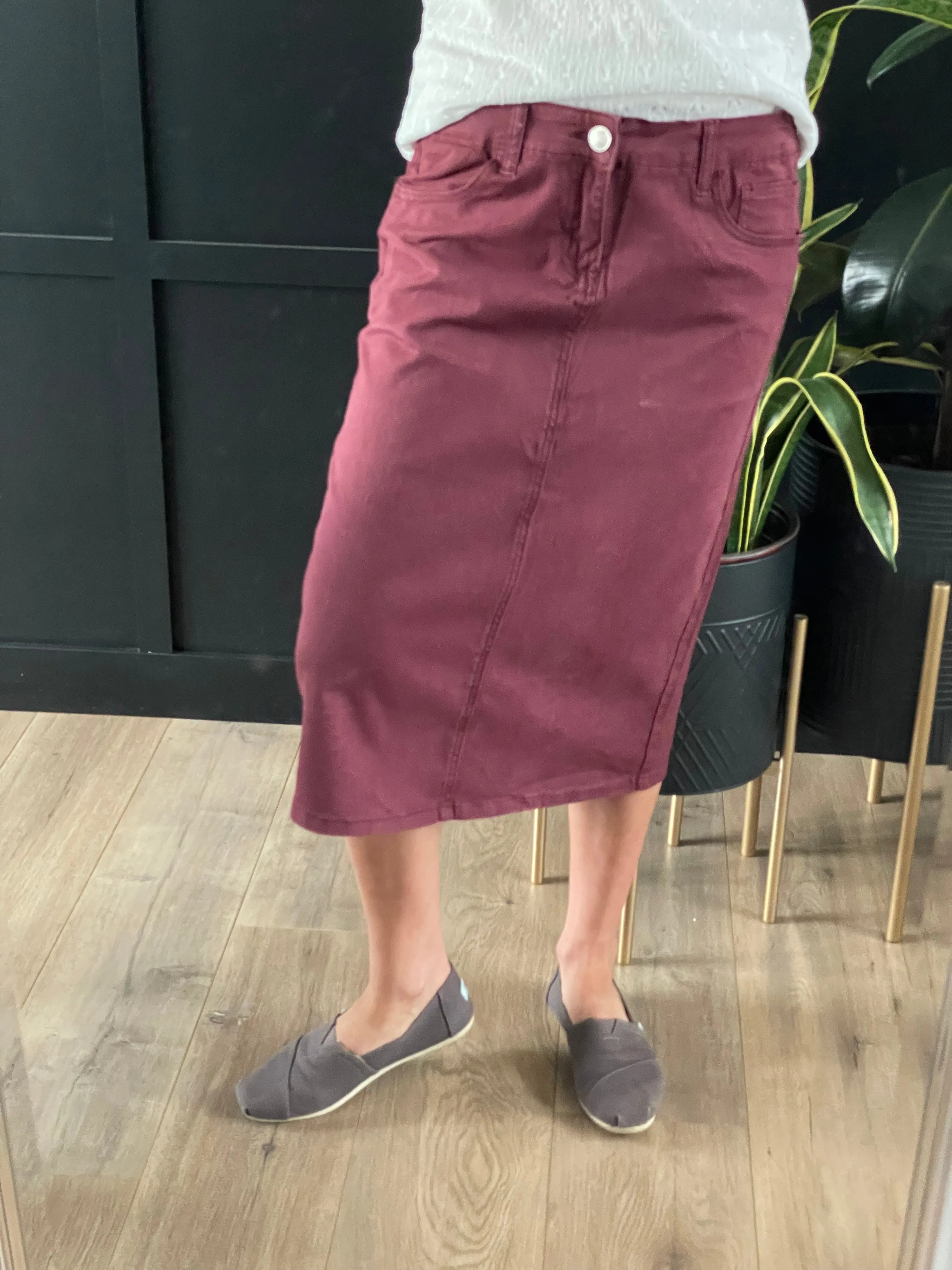 Remi Burgundy Midi Skirt 29 inches long