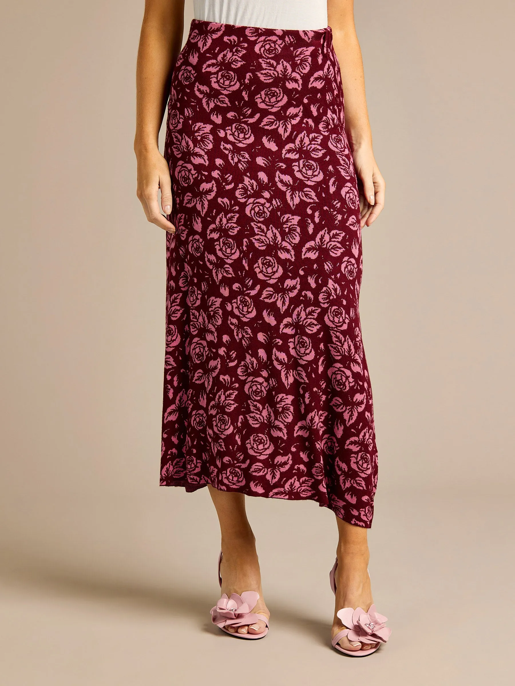Stacie Chunky Knitted Jumper & Sable Pink Printed Knitted Skirt Outfit